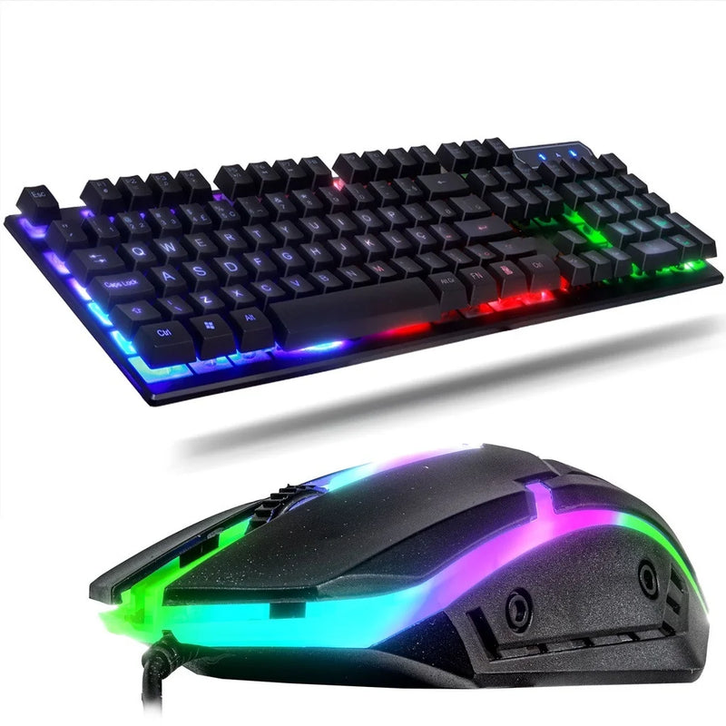 Kit Gamer Teclado Semi Mecânico + Mouse 3200dpi Usb Rgb Iluminado Jogos Pc